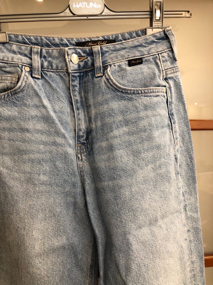 Gri Mavi Kadın Midi Denim Bol Kesim Jean - Görsel 3