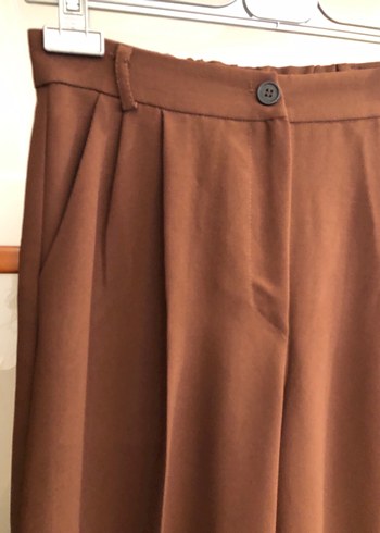 Düğmeli Kahverengi Midi Kadın Kumaş Pantolon - Görsel 3