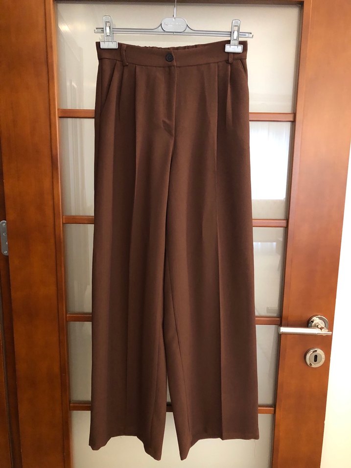 Düğmeli Kahverengi Midi Kadın Kumaş Pantolon - Görsel 4