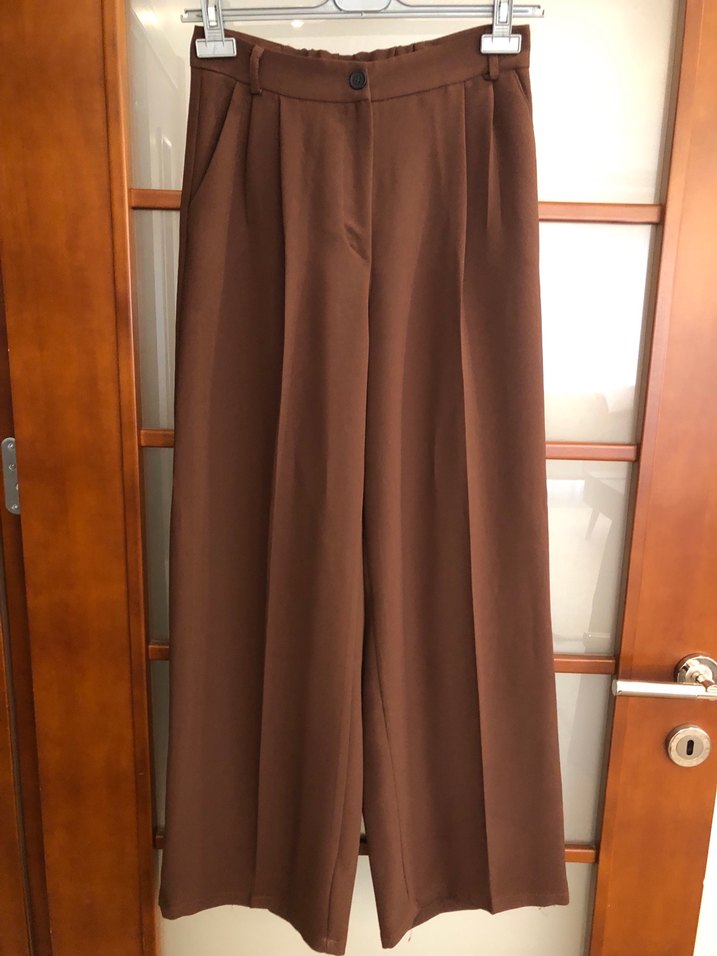 Düğmeli Kahverengi Midi Kadın Kumaş Pantolon - Görsel 2