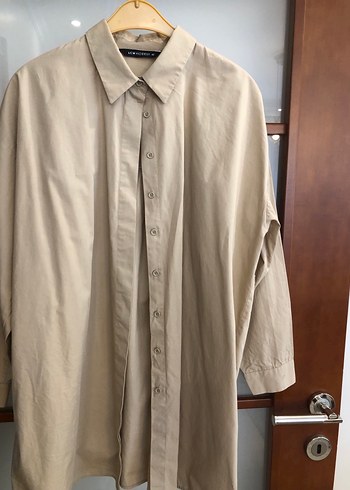 Bej Keten Düğmeli Uzun Kollu Gömlek - Görsel 3