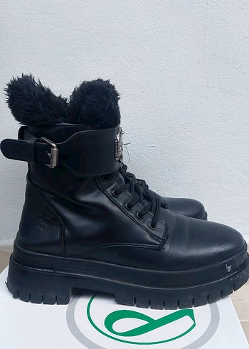 Lumberjack Siyah Deri Kürklü Yüksek Topuklu Punk Bot