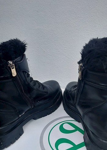 Siyah Deri Kürklü Yüksek Topuklu Punk Bot - Görsel 5