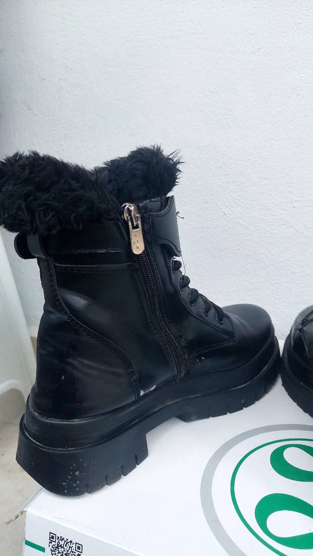 Siyah Deri Kürklü Yüksek Topuklu Punk Bot - Görsel 4