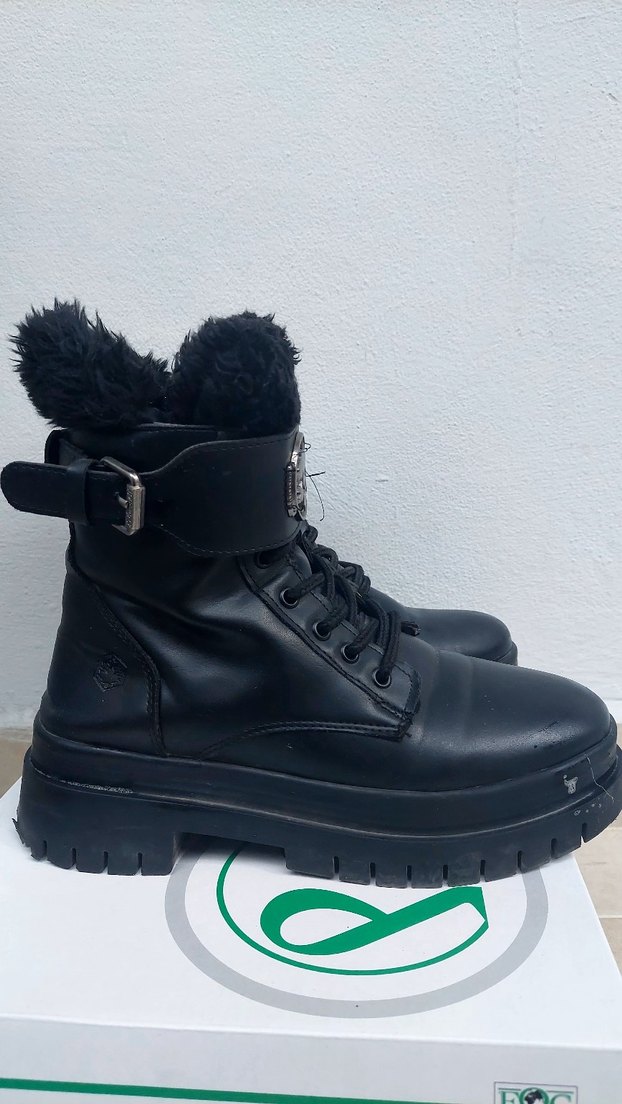 Siyah Deri Kürklü Yüksek Topuklu Punk Bot - Görsel 2