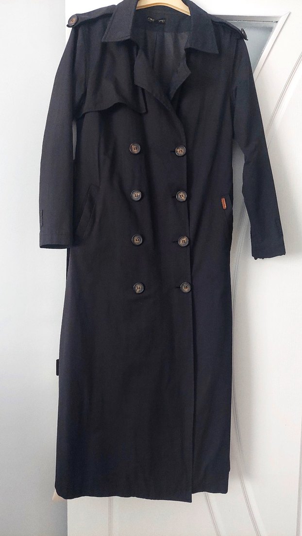 Siyah Uzun Kadın Trençkot - Görsel 2