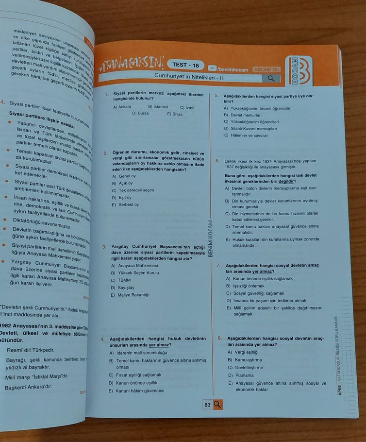 Benim Hocam KPSS 2021 Vatandaşlık Soru Bankası - Görsel 2