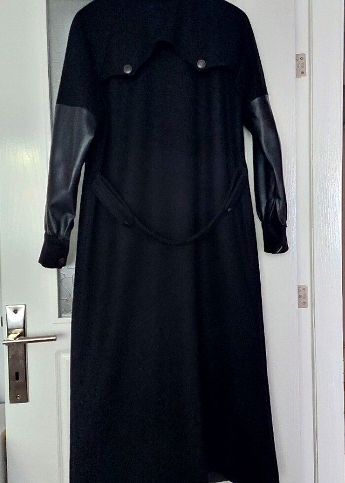 Deri Detaylı Kaşe Kaban - Görsel 3