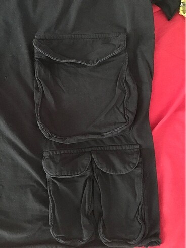 Diğer Siyah Kargo Cepli Oversize Tshirt