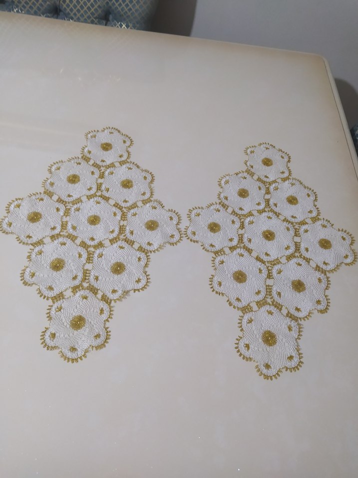 Altın İşlemeli Beyaz ine oyasi l Masa Örtüsü - Görsel 4