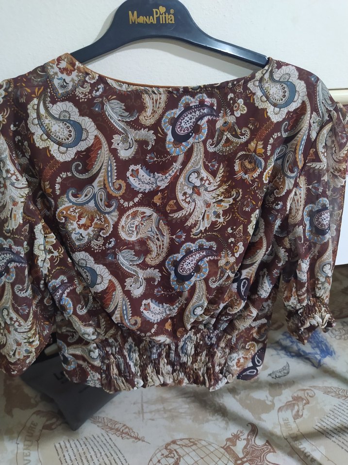 Düğmeli Bohem V Yaka Uzun Kollu Kadın Bluz - Görsel 4