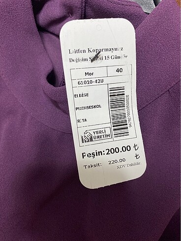40 Beden mor Renk Mor Elbise .