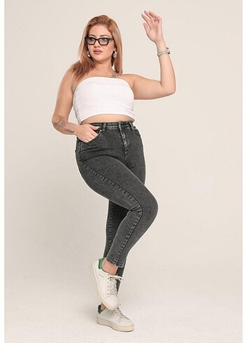 Büyük beden füme dar paça pantolon  - Görsel 2