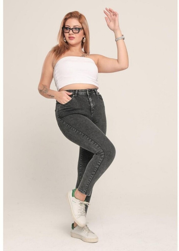 Büyük beden füme dar paça pantolon  - Görsel 2