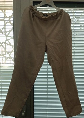 Bej Keten Beli Kemerli Kadın Kumaş Pantolon