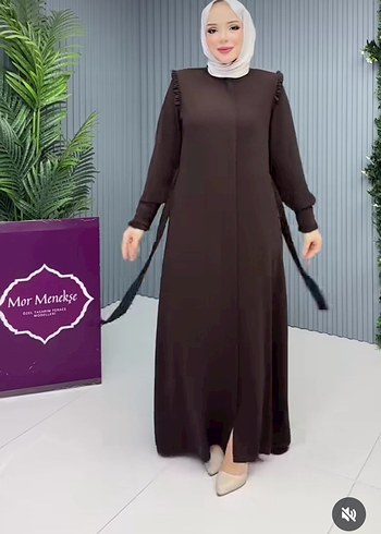 Kahverengi Kemerli Uzun Kol Elbise - Görsel 4
