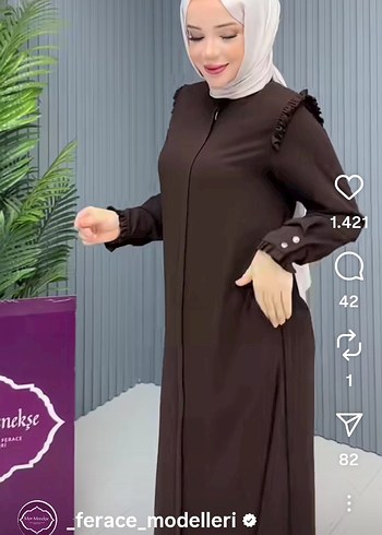 Kahverengi Kemerli Uzun Kol Elbise - Görsel 2