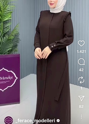 Kahverengi Kemerli Uzun Kol Elbise - Görsel 3