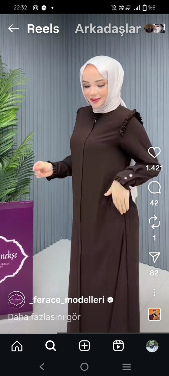 Kahverengi Kemerli Uzun Kol Elbise - Görsel 2