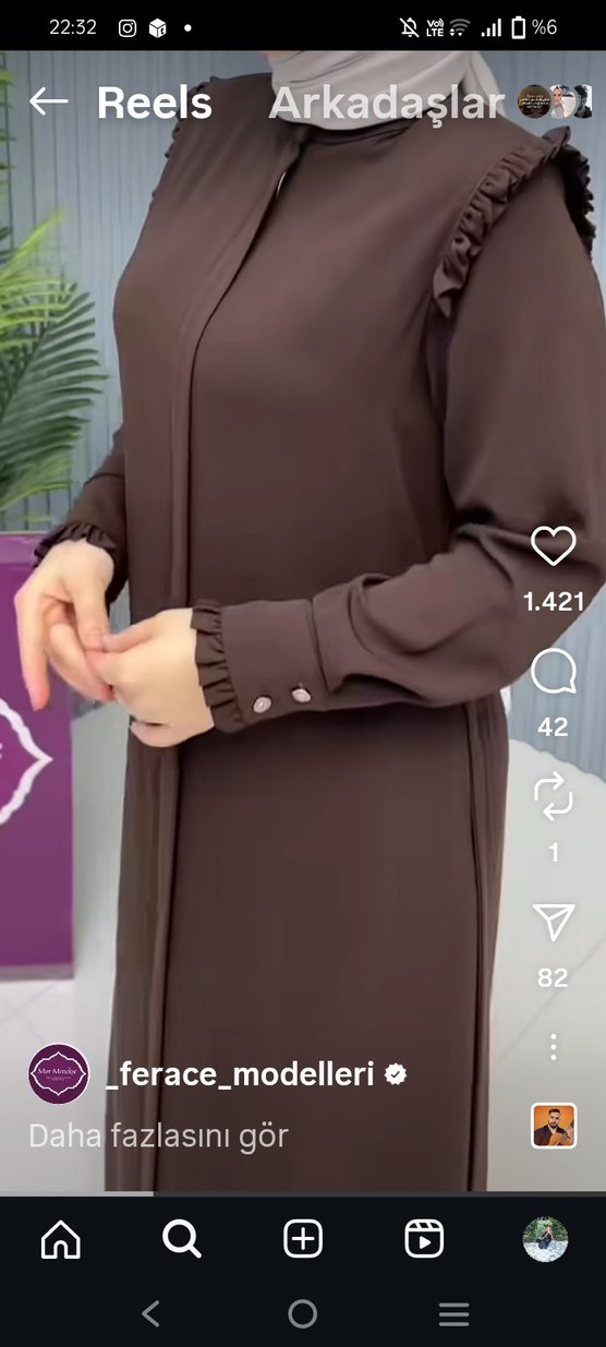 Kahverengi Kemerli Uzun Kol Elbise - Görsel 5