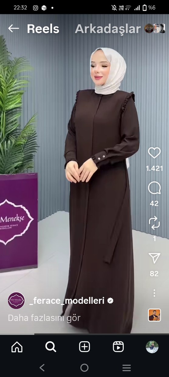 Kahverengi Kemerli Uzun Kol Elbise - Görsel 3