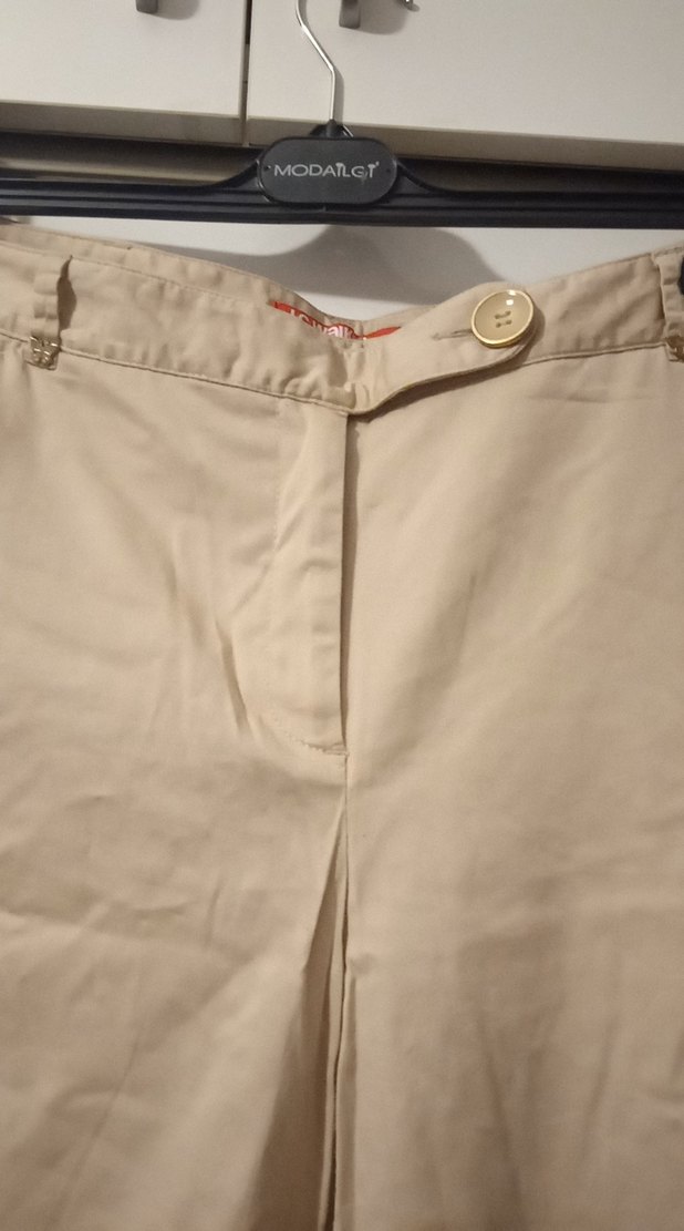 Bej Keten Kadın Bermuda Şort - Görsel 2