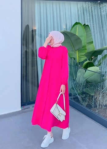 38 Beden pembe Renk Pembe Uzun Kollu Düğmeli Tunik