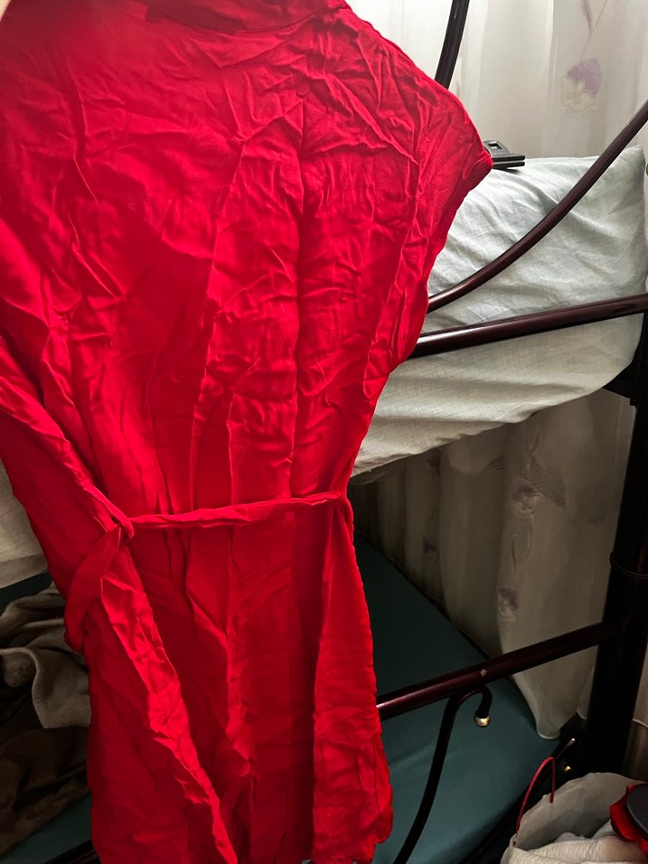 Parlak Kırmızı Midi Kadın Sabahlık - Görsel 3