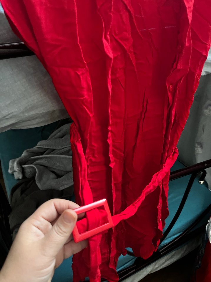 Parlak Kırmızı Midi Kadın Sabahlık - Görsel 2