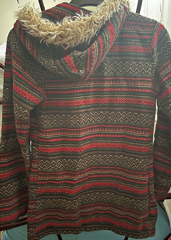 Kürk Detaylı Bohem Desenli Kadın Kaban - Görsel 2