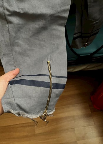 Gri Keten Kumaşlı Salaş Kadın Pantolon - Görsel 3