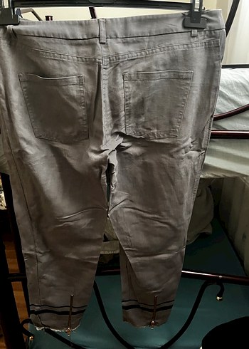 Gri Keten Kumaşlı Salaş Kadın Pantolon - Görsel 4