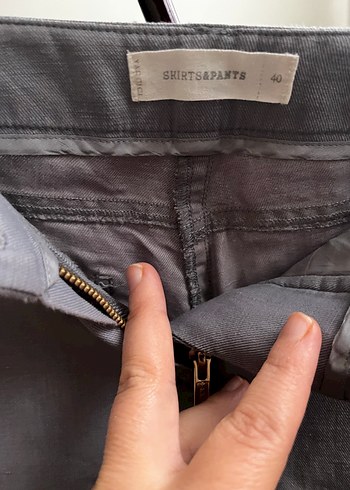 Gri Keten Kumaşlı Salaş Kadın Pantolon - Görsel 2