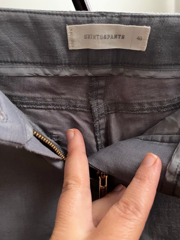 Gri Keten Kumaşlı Salaş Kadın Pantolon - Görsel 2