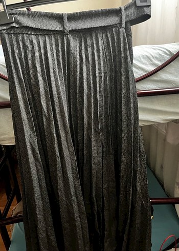 Gri Keten Pilili Uzun Etek - Görsel 7