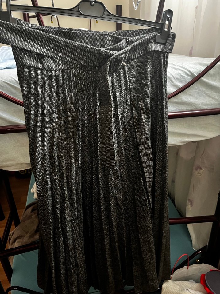 Gri Keten Pilili Uzun Etek - Görsel 2