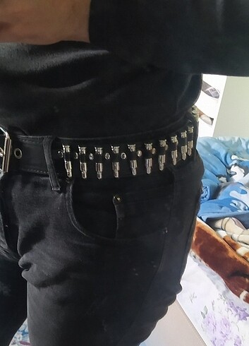 Bullet belt deri kemer punk metal aksesuar 