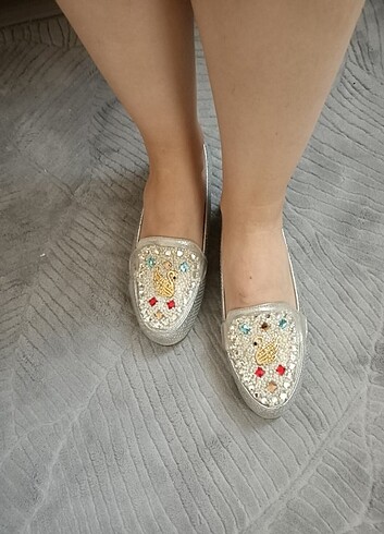Taşlı silver kadın babet 