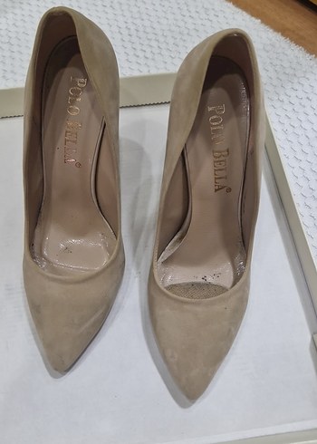 Bej Süet Stiletto Topuklu Kadın Ayakkabı