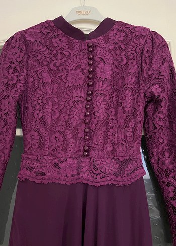 Uzun Mor Dantel Detaylı Kadın Elbise - Görsel 2