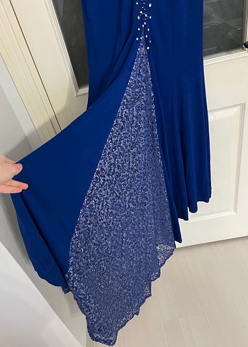 Uzun Kollu Drapeli Lacivert Abiye Elbise - Görsel 3