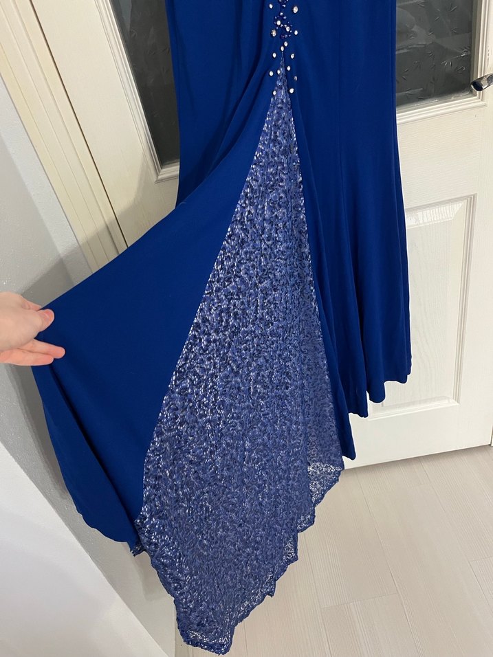 Uzun Kollu Drapeli Lacivert Abiye Elbise - Görsel 3