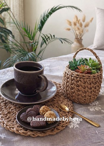 El yapımı Bohem Hasır Sepet ve Amerikan Servisi - Görsel 2