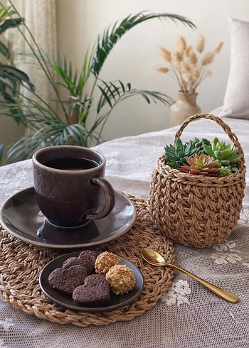 El yapımı Bohem Hasır Sepet ve Amerikan Servisi - Görsel 3