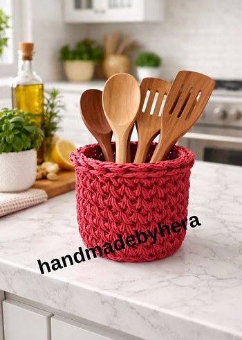 Renkli Kırmızı Örgü Saklama Sepeti - Görsel 2