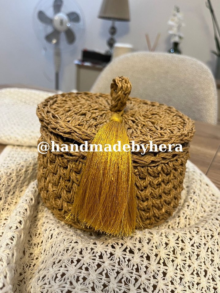 Sarı Püsküllü Örgü Saklama Kutusu - Görsel 3