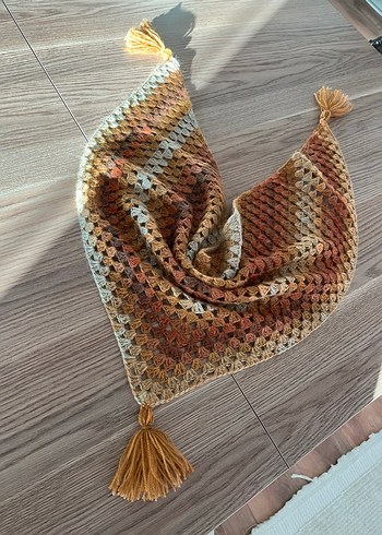 Örgü Bohem Kadın Şal - Açık Kahverengi - Görsel 5