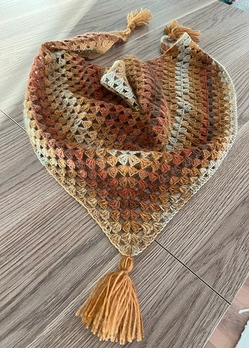 Örgü Bohem Kadın Şal - Açık Kahverengi - Görsel 3