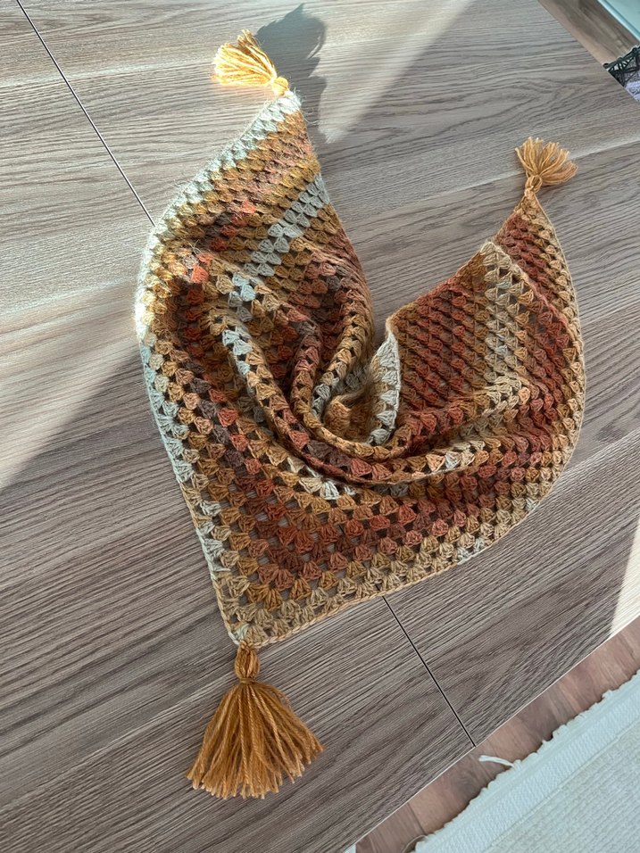 Örgü Bohem Kadın Şal - Açık Kahverengi - Görsel 5