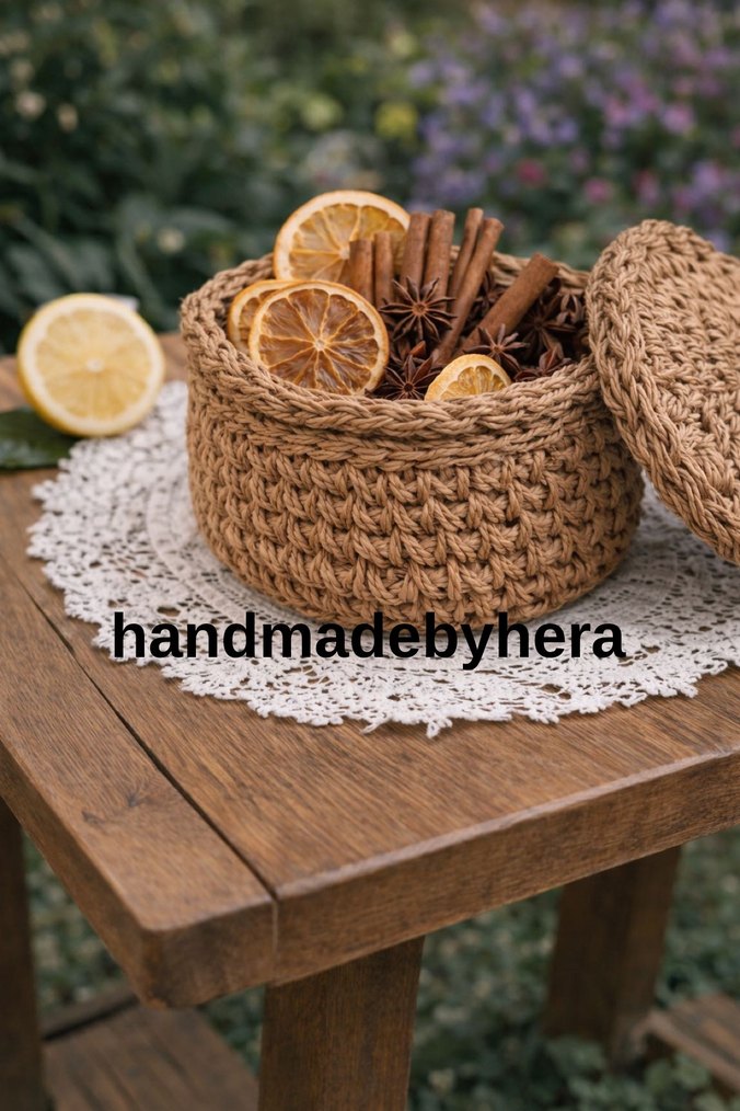 El Yapımı Kahverengi Saklama Sepeti - Görsel 3